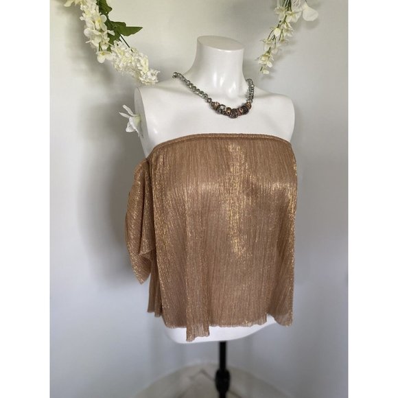 NWOT Forever 21 Rare Shimmery Rose Gold Off Shoulder Glam Disco Top Size Medium - Picture 2 of 12